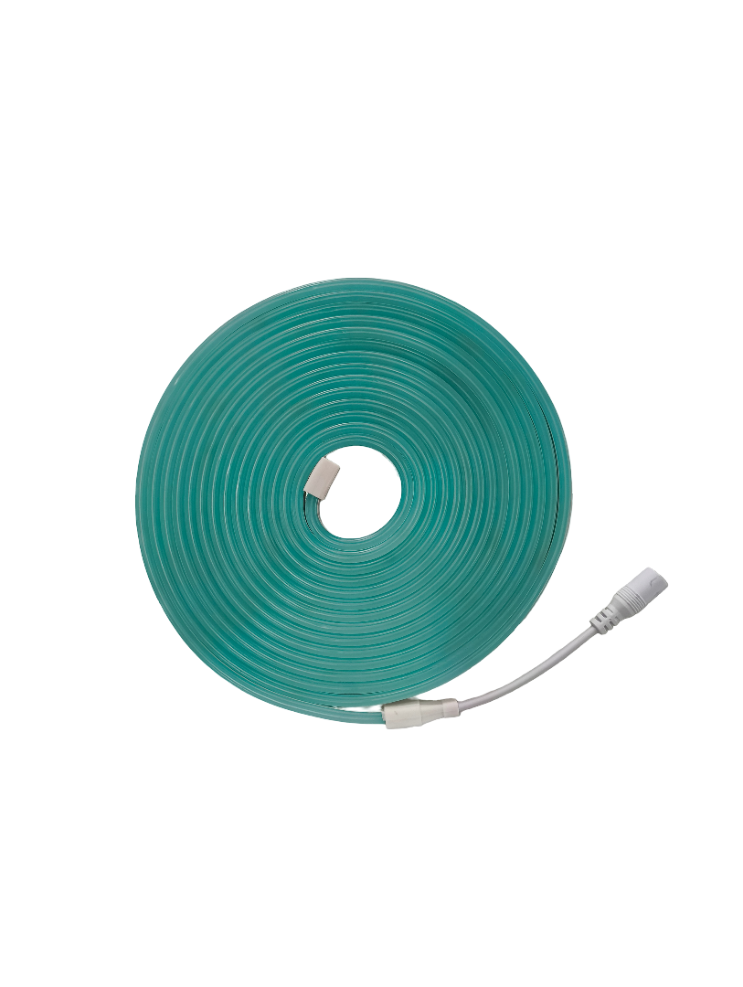 Teal cable with white connectors on a white background