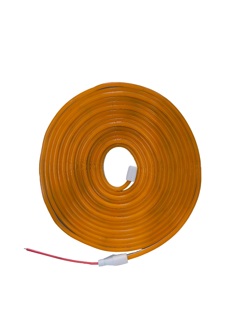 Coiled orange cable with red and white connectors on a white background