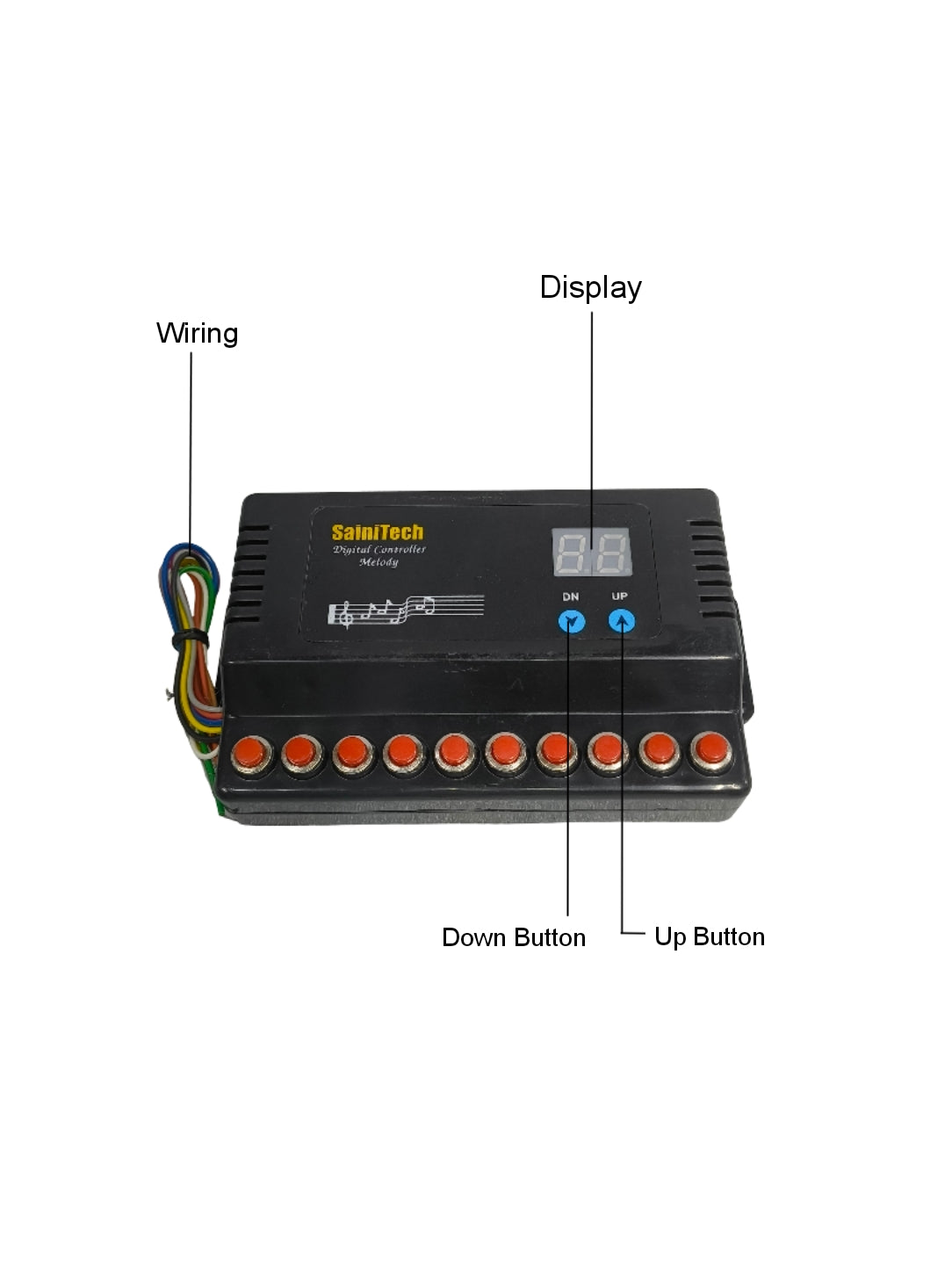 SemiTech power regulator with labeled components on a white background.