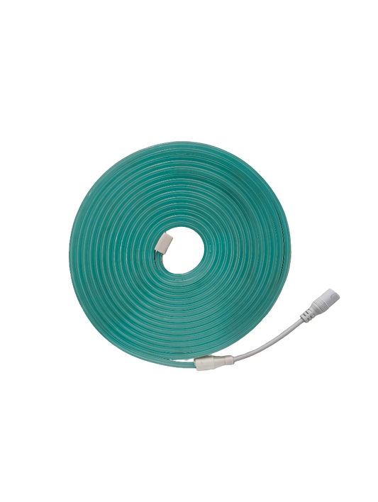 Teal cable with white connectors on a white background