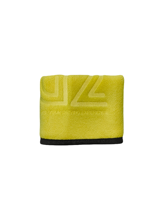 Yellow towel with a logo on a white background